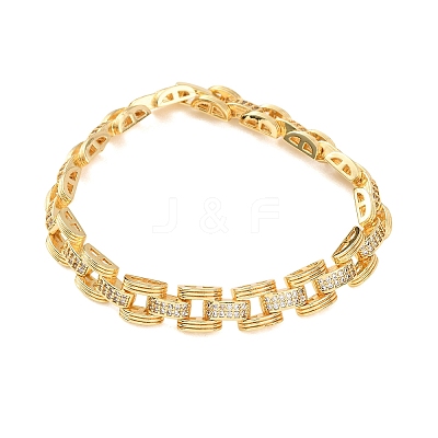 Rectangle Brass Micro Pave Clear Cubic Zirconia Link Chain Bracelets for Women BJEW-F530-04G-1