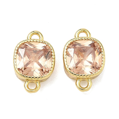 Brass Pave Cubic Zirconia Square Connector Charms KK-P348-06G-1