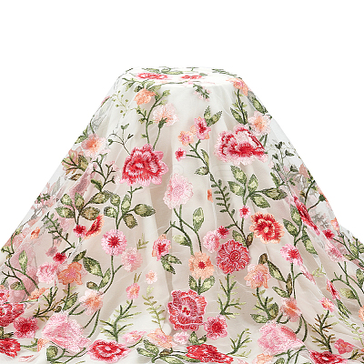 1 Yard Flower Pattern Embroidery Polyester Fabric AJEW-WH0314-473A-1