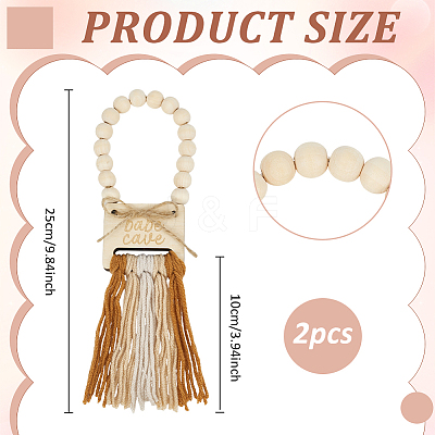 2Pcs Wood Beads & Cotton Tassels Hanging Ornaments HJEW-BC00087-1