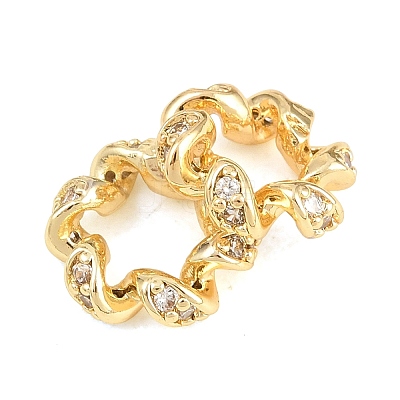 Twist Brass Clear Cubic Zirconia European Beads KK-B186-08G-1
