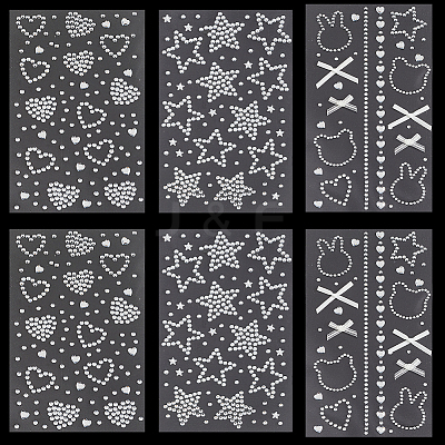 6 Sheets 3 Styles Acrylic Rhinestone Face Body Stickers AJEW-SP0002-68A-1