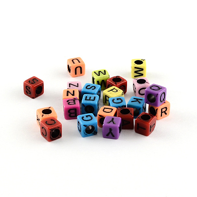 Mixed Letters Opaque Acrylic Cube Beads SACR-S177-M-1