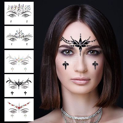 7 Sheets 7 Style Self Adhesive 3D Eyes Body Face Jewelry Acrylic Rhinestone & Imitation Pearl Stickers MRMJ-OC0003-11-1