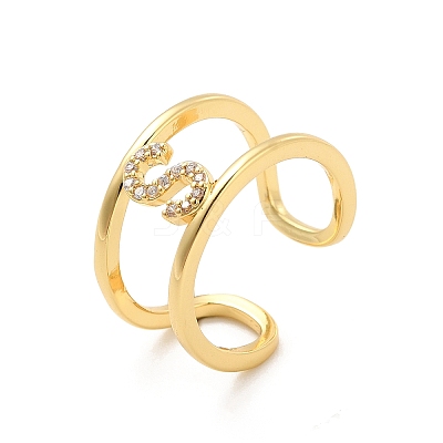 Clear Cubic Zirconia Initial Letter Open Cuff Ring RJEW-A012-01G-S-1