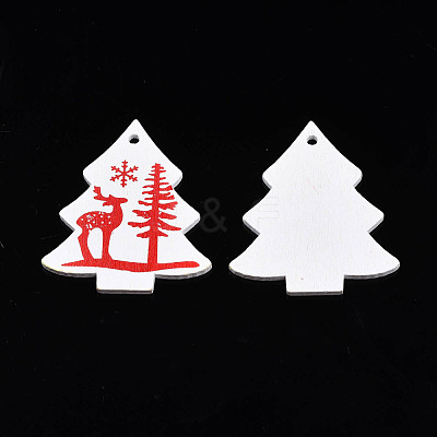Christmas Theme Spray Painted Wood Pendants WOOD-N005-53A-1
