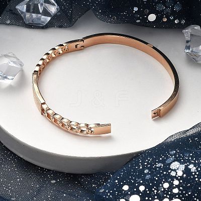 Ion Plating(IP) 304 Stainless Steel Hinged Bangles for Women BJEW-A011-21RG-1