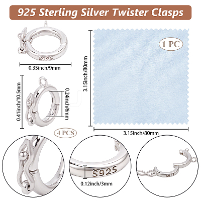 4Pcs 925 Sterling Silver Twister Clasps STER-BBC0009-18-1