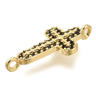 Brass Pave Black Cubic Zirconia Connector Charms KK-M101-02C-G01-1