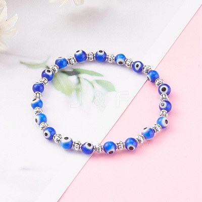 Handmade Round Evil Eye Lampwork Beaded Stretch Bracelets X-BJEW-JB05974-02-1