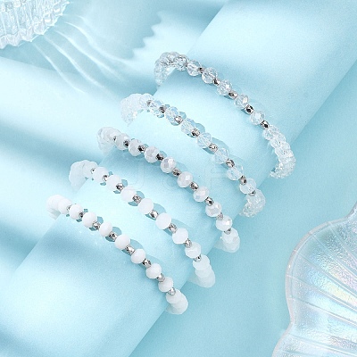 5Pcs Round Glass & CCB Beads Stretch Bracelets for Women BJEW-JB12675-1