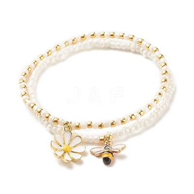 2Pcs Glass Seed Beaded Stretch Bracelets Set BJEW-JB08088-03-1