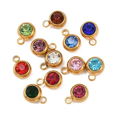 Birthstone 201 Stainless Steel Rhinestone Charms X-STAS-G368-01G-1