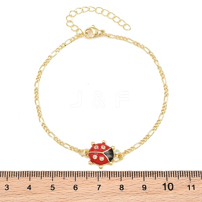 Brass Pave Cubic Zirconia Enamel Red Ladybug Link Bracelets for Women KK-CBA68DA-03G-1