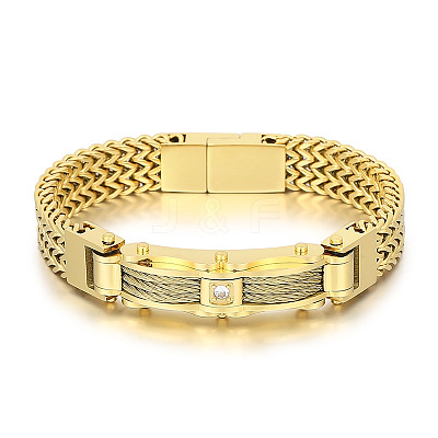 304 Stainless Steel Pave Cubic Zirconia Wheat Chain Bracelets for Men's FS-WGC4B47-13-1