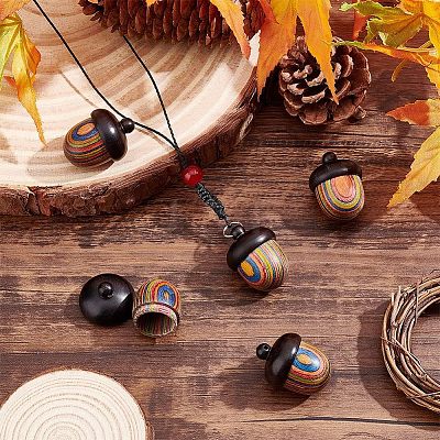 Spray Painted Wooden Acorn Box Jewelry Pendants LS-FIND-WH0143-46-1