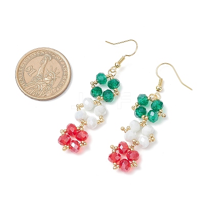 Christmas Brass Glass Square Dangle Earrings EJEW-TA00726-1