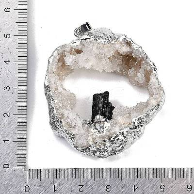 Natural Tourmaline & Druzy Agate Hollow Geode Pendants G-G162-03P-02-1
