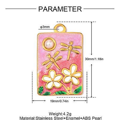 304 Stainless Steel with Pink Enamel Pendants SA-OY003-67G-1