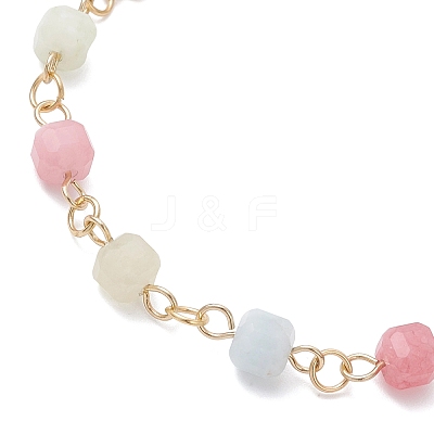 3Pcs Natural Morganite & Brass Beads Link Chain Bracelets for Women BJEW-JB12595-1