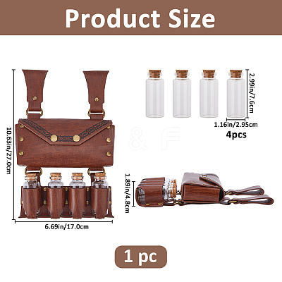 Rectangle PU Leather Medieval Waist Belt Bag with Belt and 4 Glass Potion Bottles AJEW-WH0752-296B-1