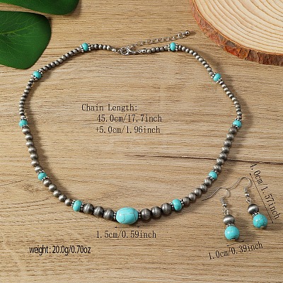 Synthetic Turquoise & CCB Plastic Round Beaded Necklaces & Dangle Earrings Sets WG1B28D-01-1