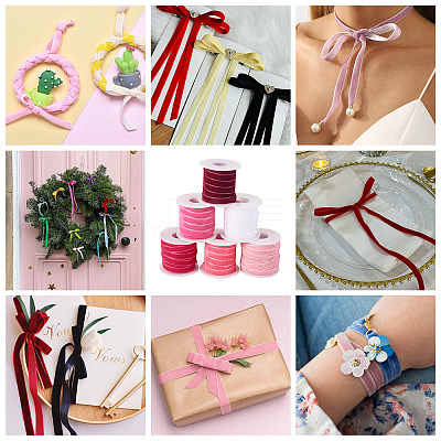 60 Yards 6 Colors Single Face Velvet Ribbon SRIB-TA0001-38-1