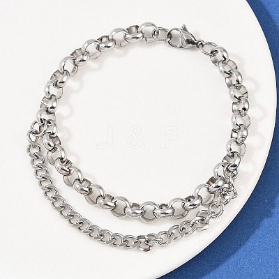 201 Stainless Steel Link Rolo Chain Bracelets for Women BJEW-B143-18P-1