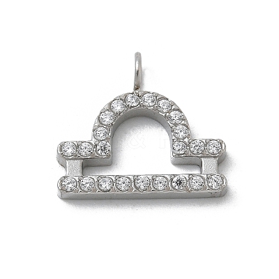 304 Stainless Steel Micro Pave Cubic Zirconia Charms STAS-Z107-09P-06-1