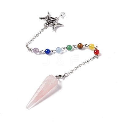 Natural Rose Quartz Hexagonal Pointed Cone Dowsing Pendulum Pendants G-G983-05P-02-1