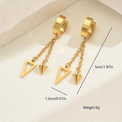 Fashionable Retro Geometric Cone Triangle Tassel 201 Stainless Steel Hoop Earrings JW1667-1