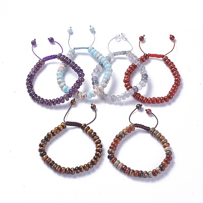 Adjustable Natural & Synthetic Mixed Stone Braided Bead Bracelets BJEW-F369-A-1