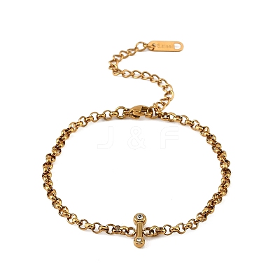 304 Stainless Steel Pave Clear Cubic Zirconia Link Chain Bracelets for Women SA-CBAABBA-07D-G-1