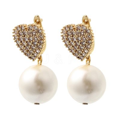 Heart Brass Micro Pave Clear Cubic Zirconia Hoop Earrings EJEW-H180-01B-G-1
