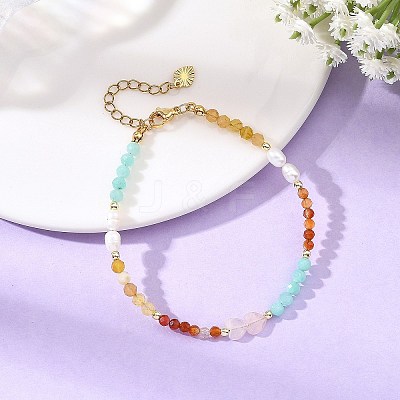 Faceted Natural Yellow Opal & Amazonite & Carnelian Beaded Bracelets for Women BJEW-JB14487-1