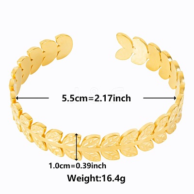 Stylish European and American Leaf 304 Stainless Steel Cuff Bangles for Women YW9238-2-1