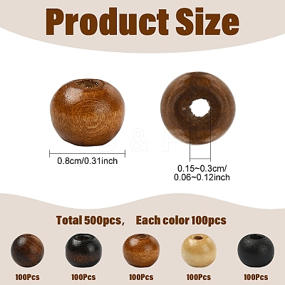 500Pcs 5 Colors Natural Wood Beads WOOD-YW0001-97-1