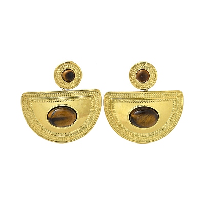304 Stainless Steel Natural Tiger Eye Boho Stud Earrings EJEW-S244-01G-H-1