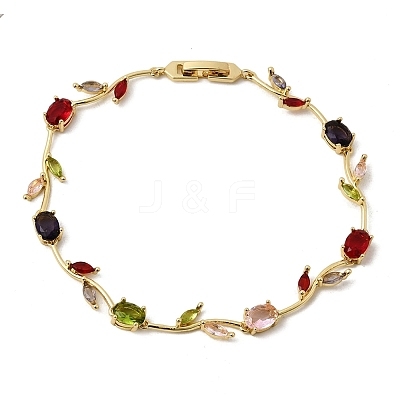 Leaf Brass Micro Pave Cubic Zirconia Link Chain Bracelets for Women LS-BJEW-D455-01G-04-1
