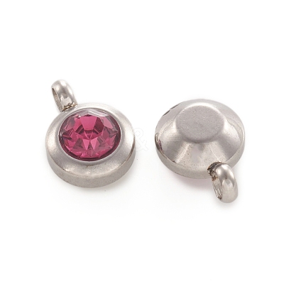 Trendy Original Color 304 Stainless Steel Grade A Rhinestone Flat Round Charm Pendants RB-M030-06B-1