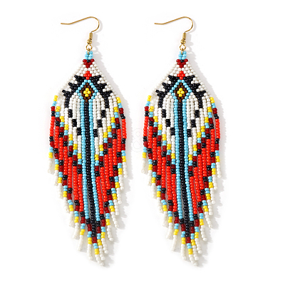 Bohemian Handmade Glass Seed Beads Hexagon Dangle Earrings ZA8204-3-1