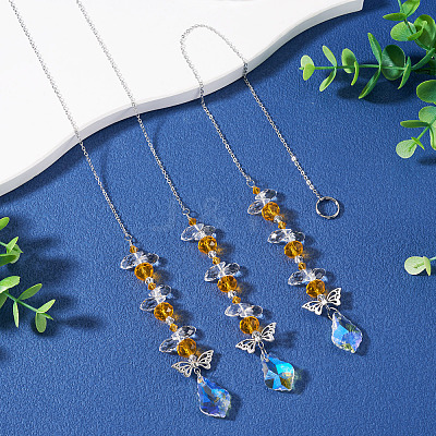 3Pcs Leaf Glass Hanging Suncatchers HJEW-TADJ0015-1