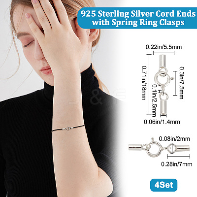 4 Sets 925 Sterling Silver Spring Ring Clasps STER-BBC0001-45A-1