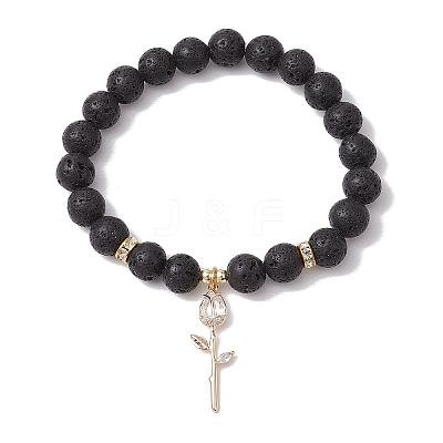 Natural Lava Rock Beaded Stretch Bracelets BJEW-JB11000-02-1