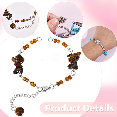 15Pcs 5 Styles Synthetic Turquoise & Natural Rose Quartz & Tiger Eye & Amethyst & Red Jasper Chips & Handmade Seed Beads Bracelet Making AJEW-SC0031-86-1