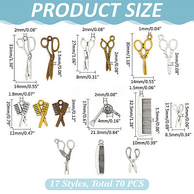150Pcs 15 Styles Haircut Theme Tibetan Style Alloy Pendants FIND-ME0001-25-1
