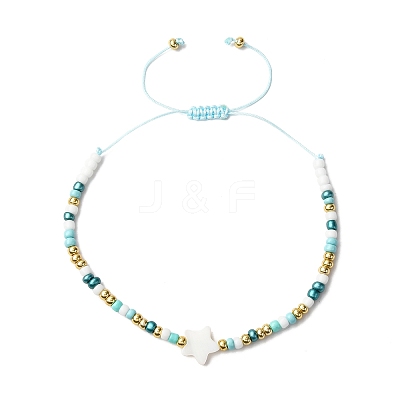 Natural Freshwater Shell & Glass Seed Beads Braided Bead Bracelets for Women BJEW-JB12362-02-1