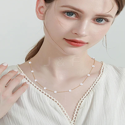 1Pc Stainless Steel & White Round ABS Plastic Imitation Pearl Handmade Link Chain Necklaces NJEW-LP0009-41-1