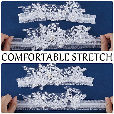 Lace Elastic Bridal Garters AJEW-WH0347-96-1