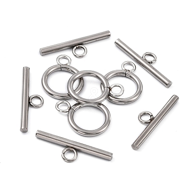 Tarnish Resistant Stainless Steel Ring Toggle Clasps STAS-Q179-01-1